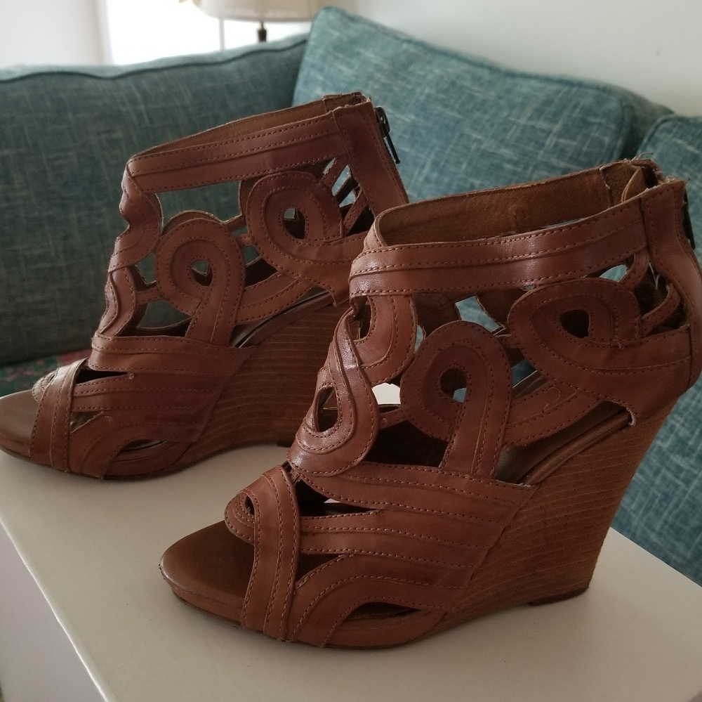 Zodiac Leather Wedge Sandals